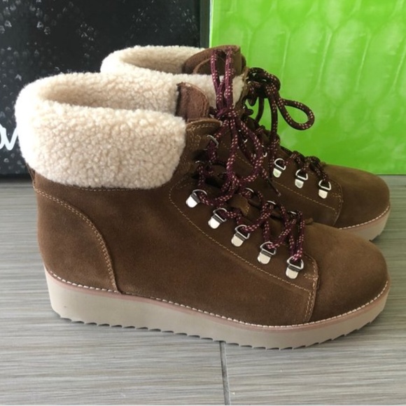 SAM EDELMAN Suede Franc Ankle Shearling Warm Boots Toffee Brown 10 - Picture 3 of 8